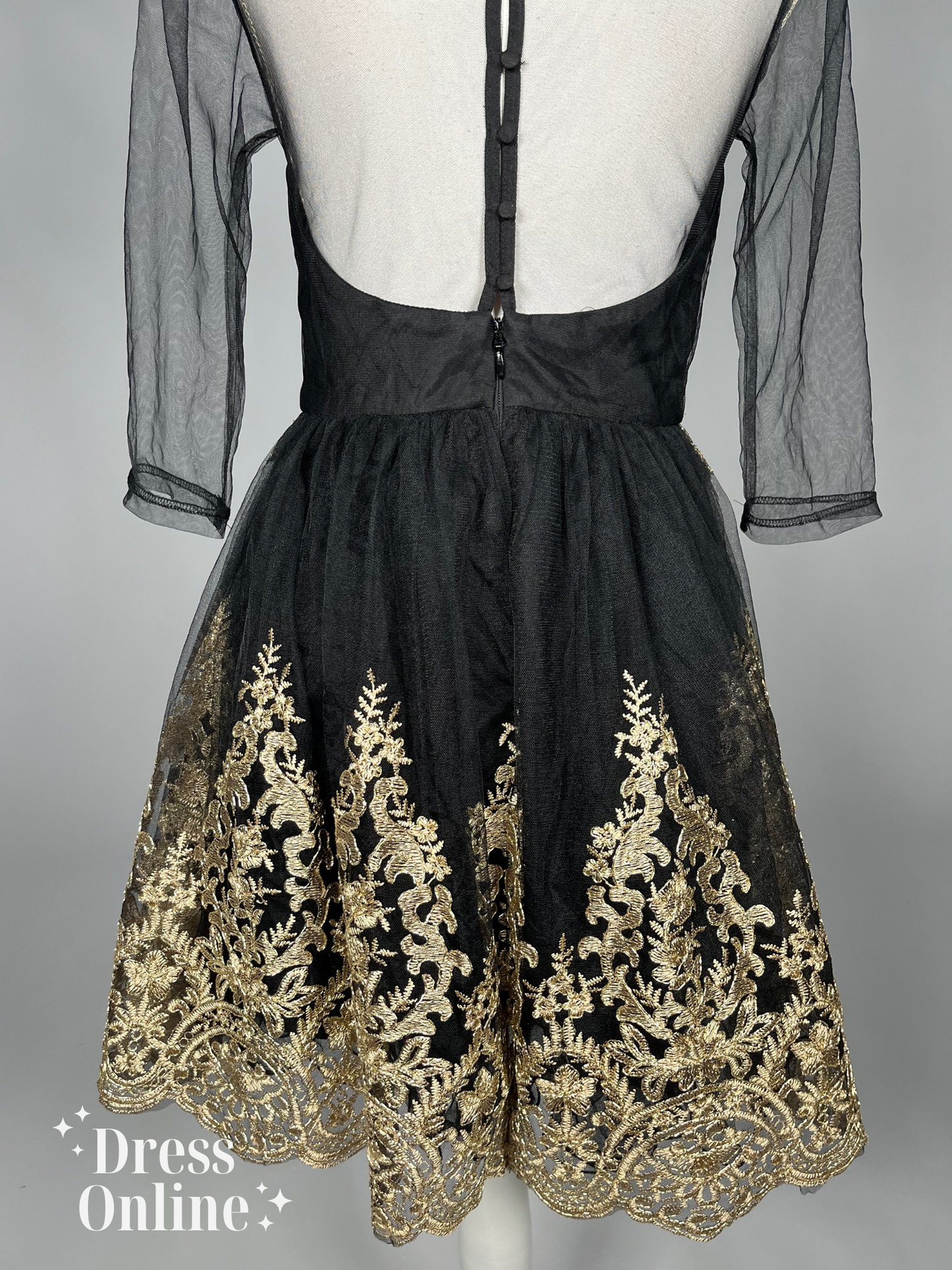 Elegante Zwarte Cocktailjurk met Gouden Borduursel - Maat S - Chi Chi London - 417