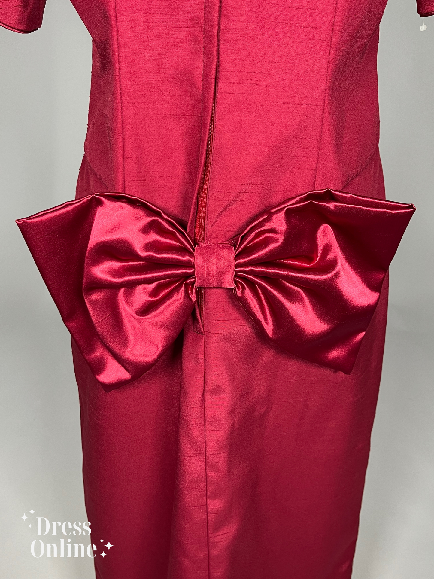 Dieproze Vintage Avondjurk met Pofmouwen en Strikdetail Maat L/XL - 273