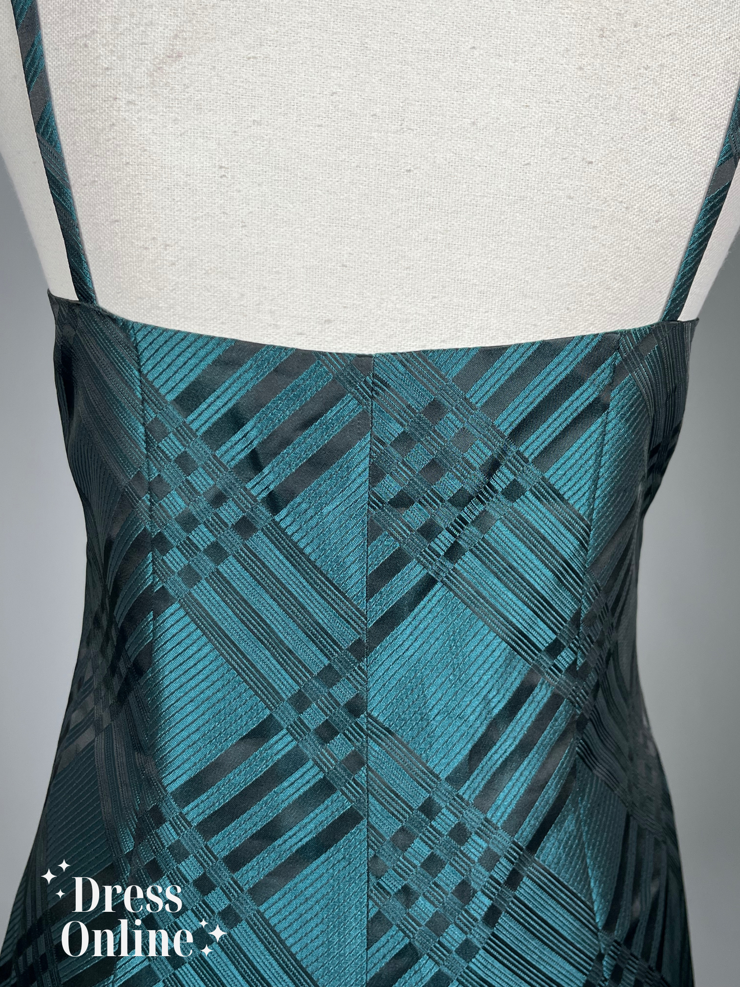 Teal Blauwe Cocktailjurk met Grafisch Patroon