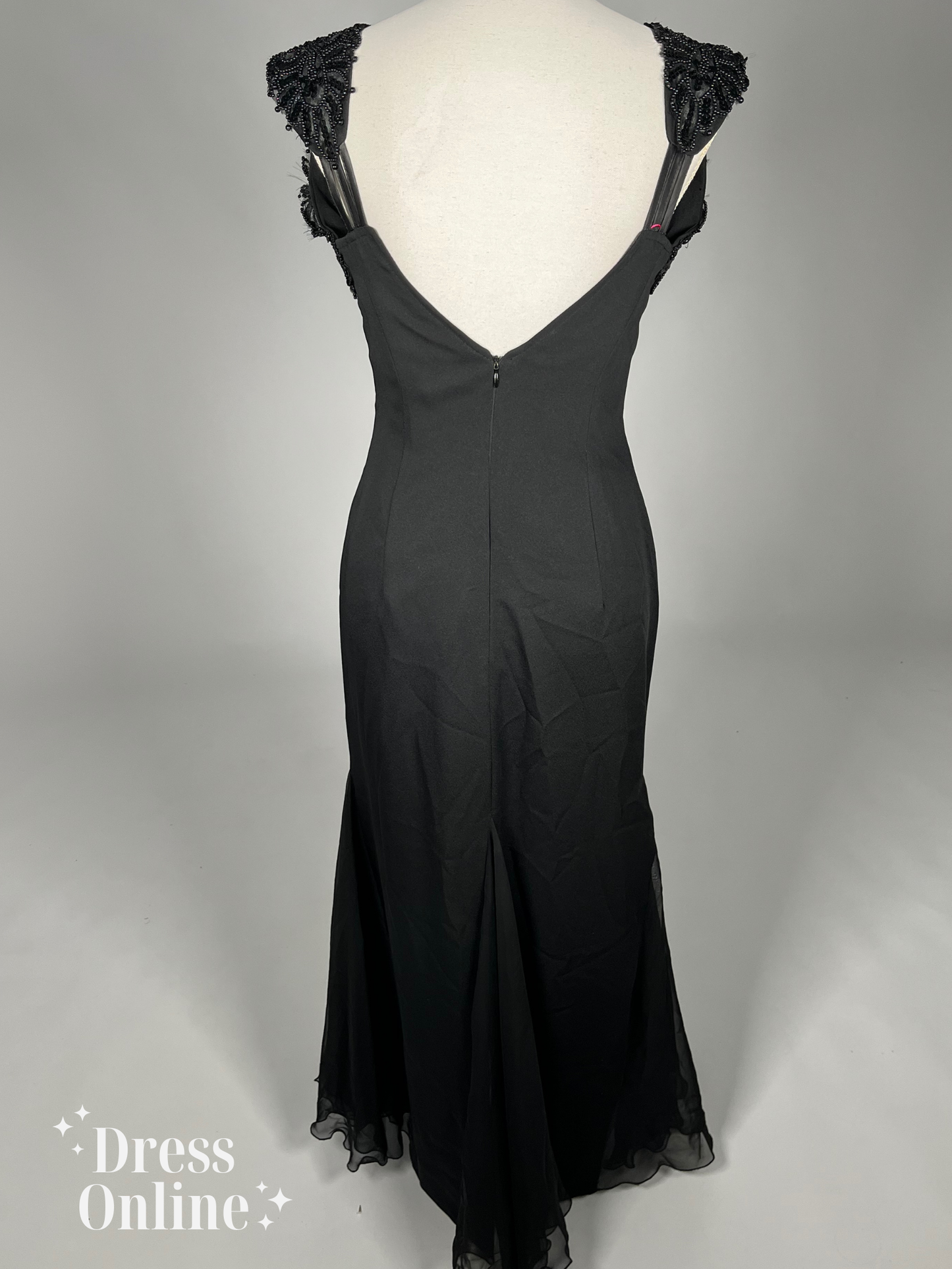 Chique Zwarte Avondjurk met Kraaldetails - Maat M - 405