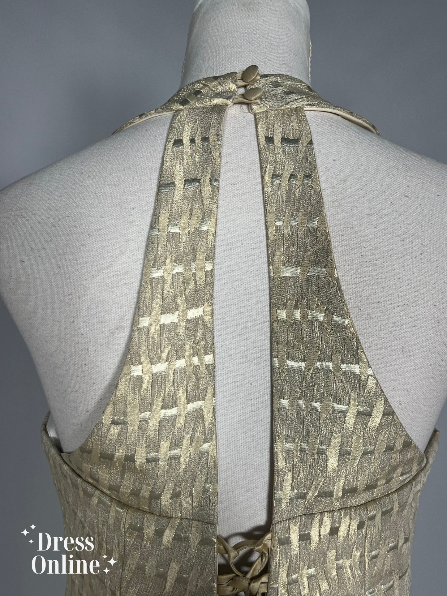 Goudkleurige Galajurk met Unieke Geweven Top - Maat L - 286