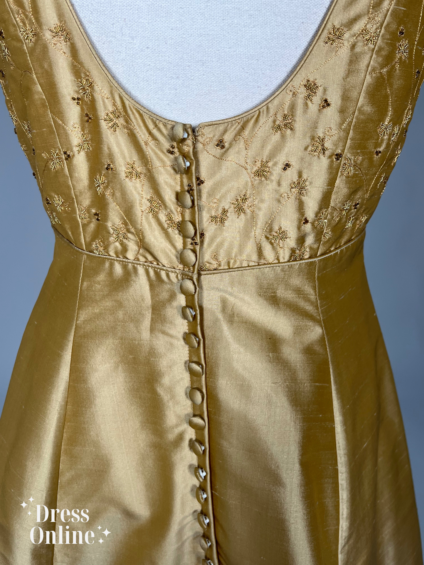 Goudkleurige Galajurk met Geborduurde Top en Open Rug - Maat L - 288