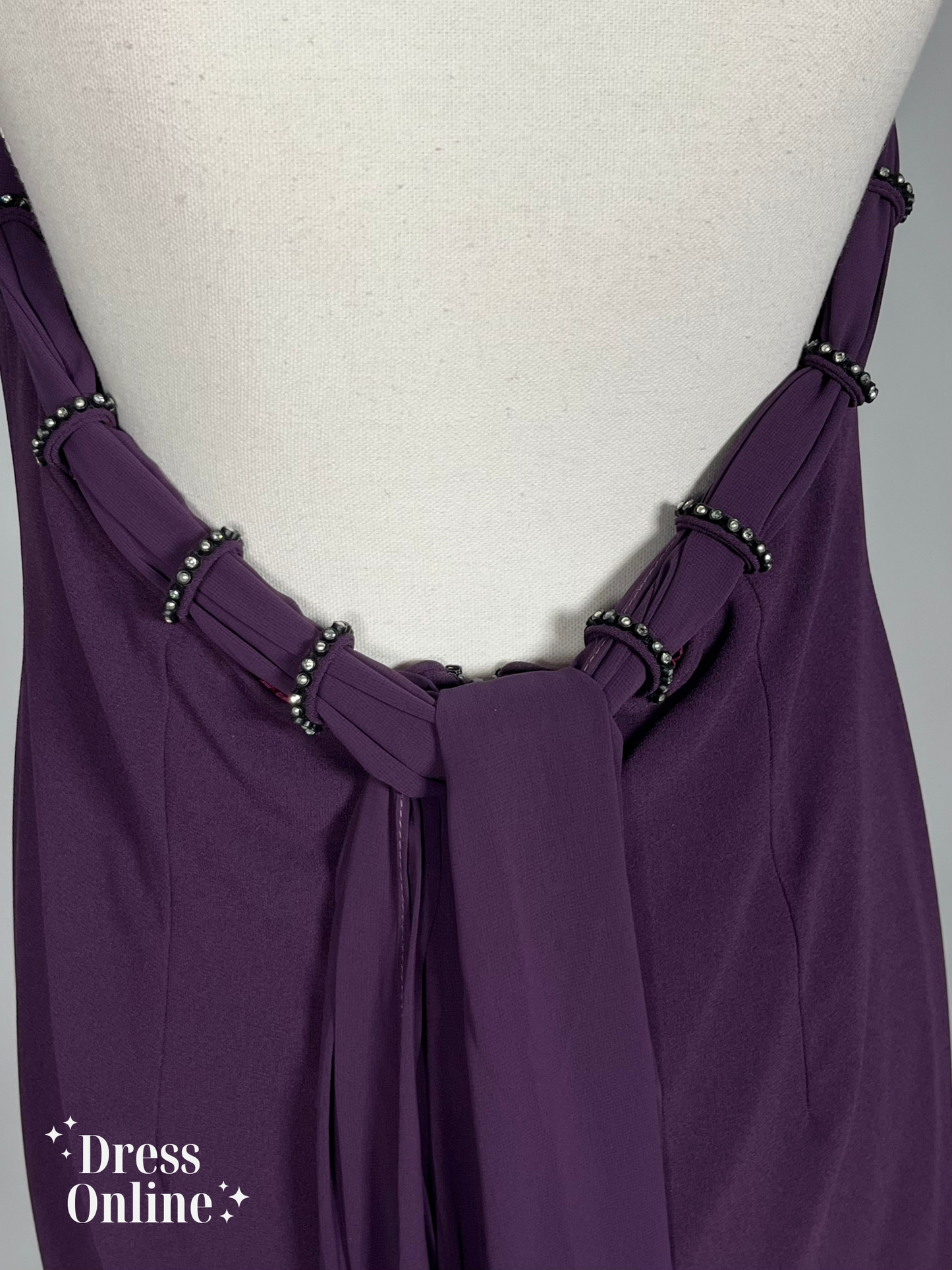 Dieppaarse Vintage Avondjurk met Open Rug Maat L/XL -255