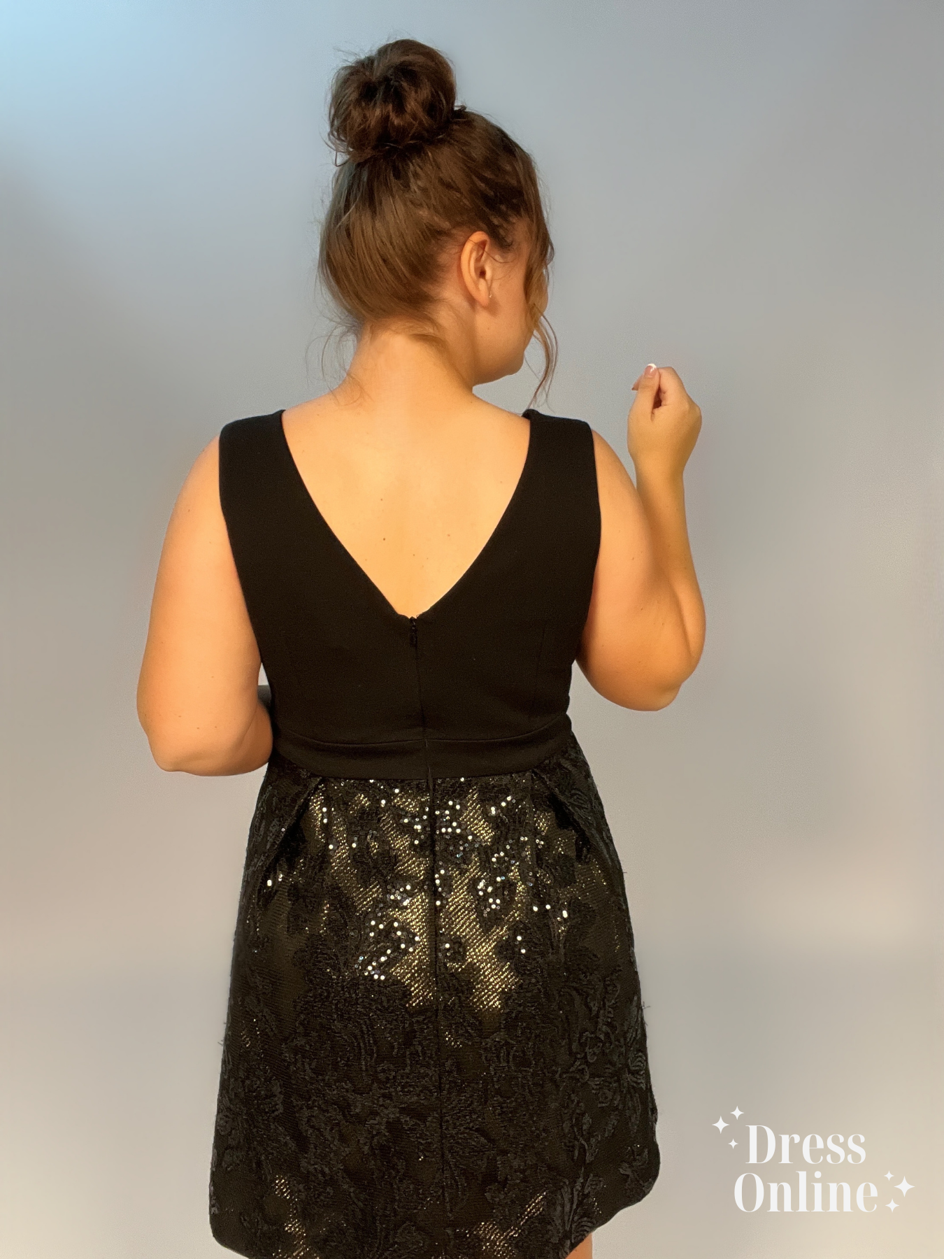Elegante Zwarte Cocktailjurk met Glitterrok - Maat M