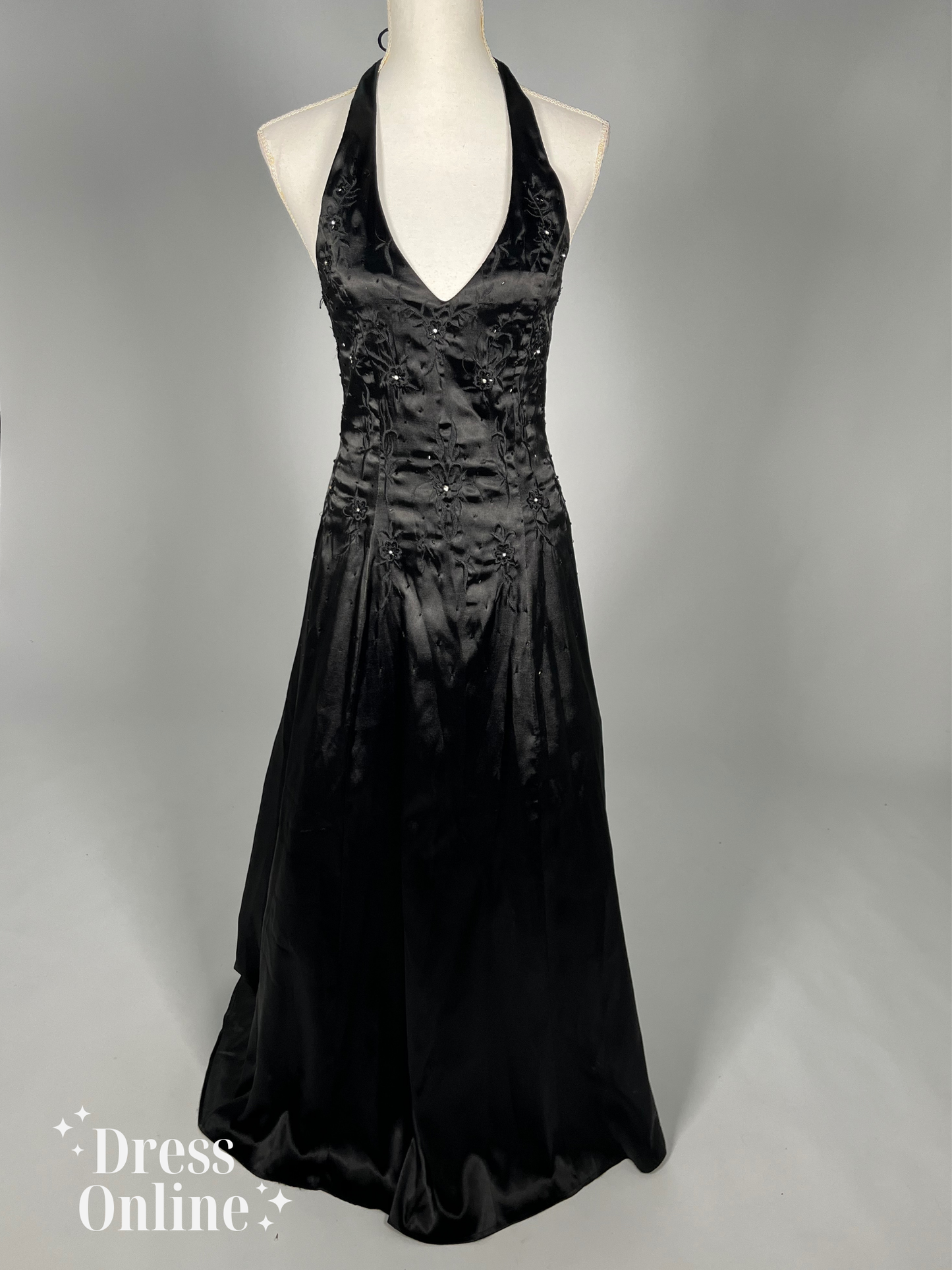 Chique Zwart Halter Galajurk met Geborduurd Lijfje - Maat XS - 403
