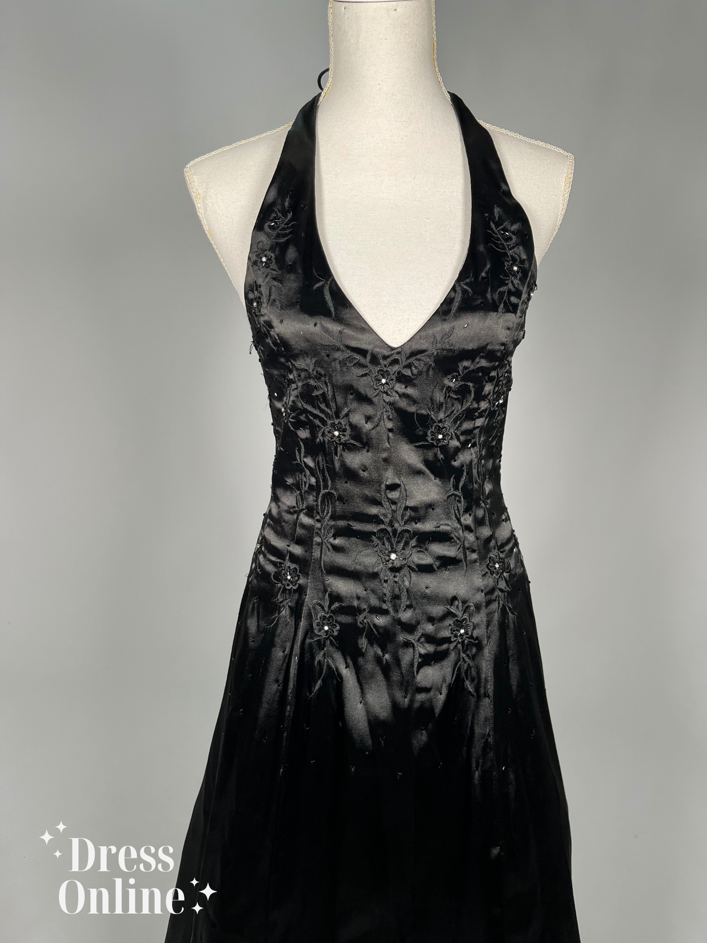 Chique Zwart Halter Galajurk met Geborduurd Lijfje - Maat XS - 403