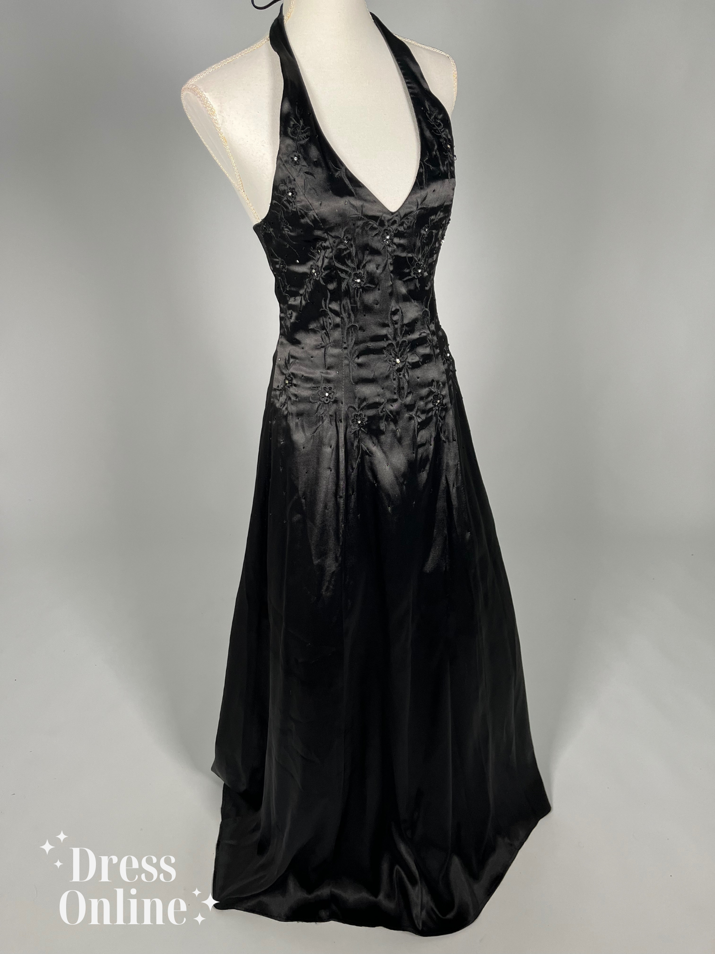 Chique Zwart Halter Galajurk met Geborduurd Lijfje - Maat XS - 403