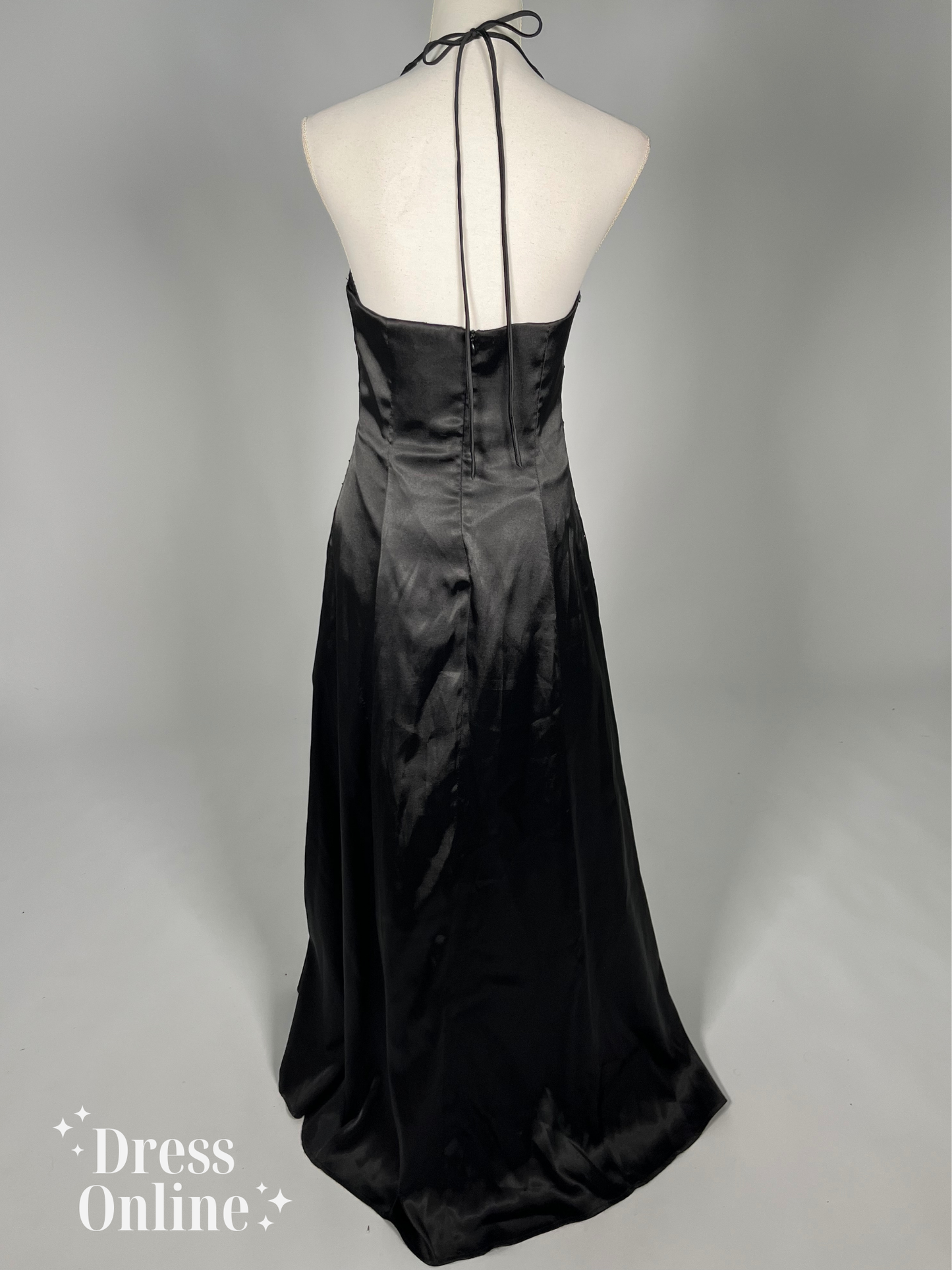 Chique Zwart Halter Galajurk met Geborduurd Lijfje - Maat XS - 403