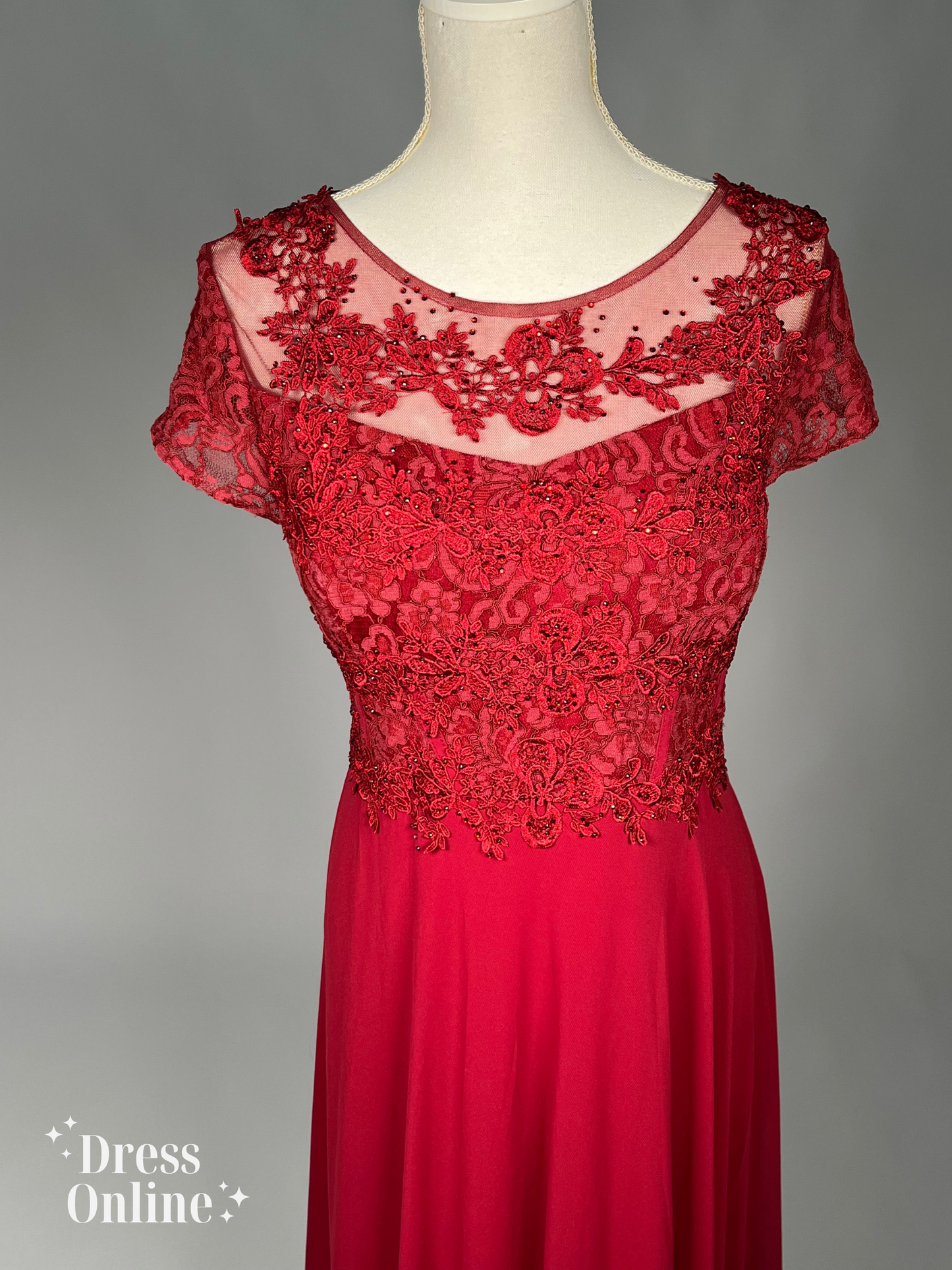 Betoverende Rode Galajurk met Kant en Chiffon maat XL/XXL - 191