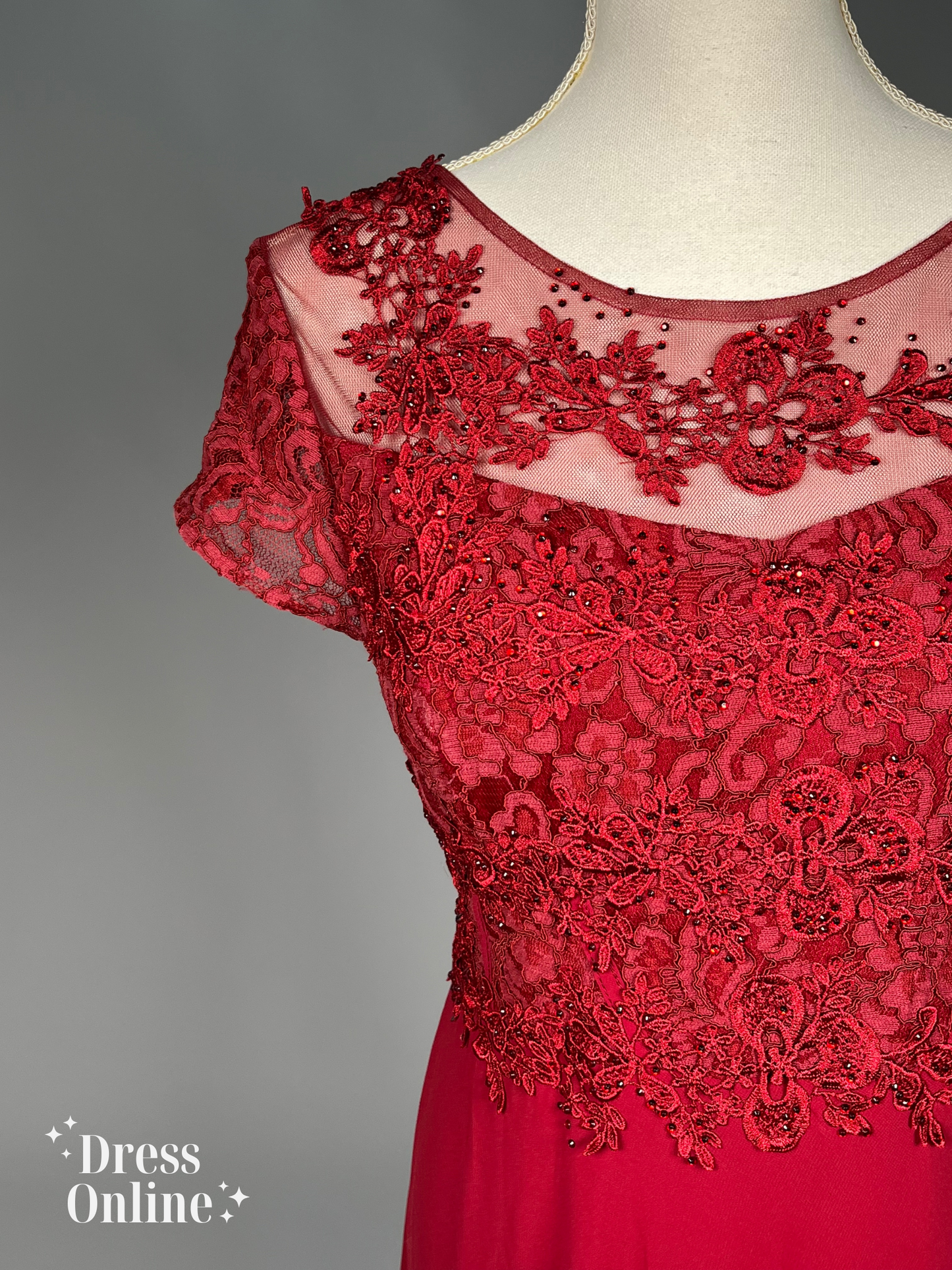 Betoverende Rode Galajurk met Kant en Chiffon maat XL/XXL - 191