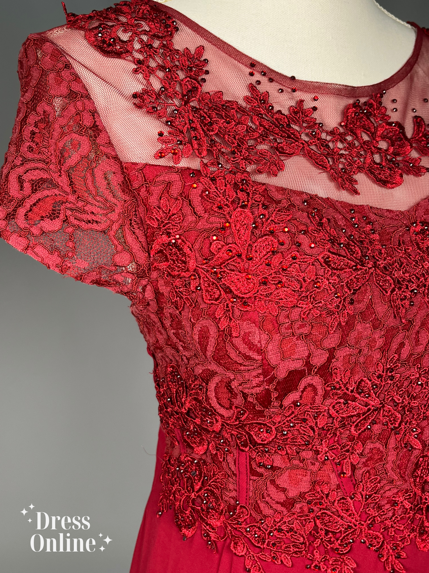 Betoverende Rode Galajurk met Kant en Chiffon maat XL/XXL - 191