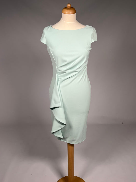 Elegante Mintgroene Cocktailjurk met Drapering - Maat M 38