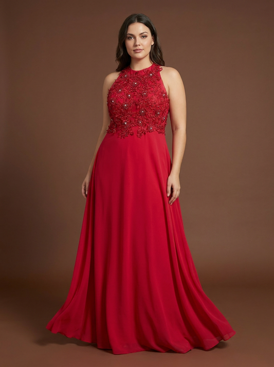 001 Rode Avondjurk met Kralen en Kant – S&W Fashion