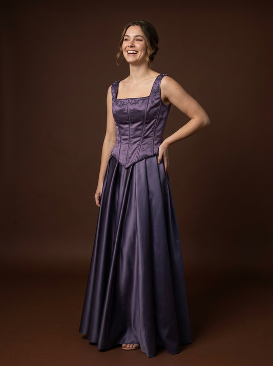 010 Paarse Gala-set met Korset Top en Satijnen Rok