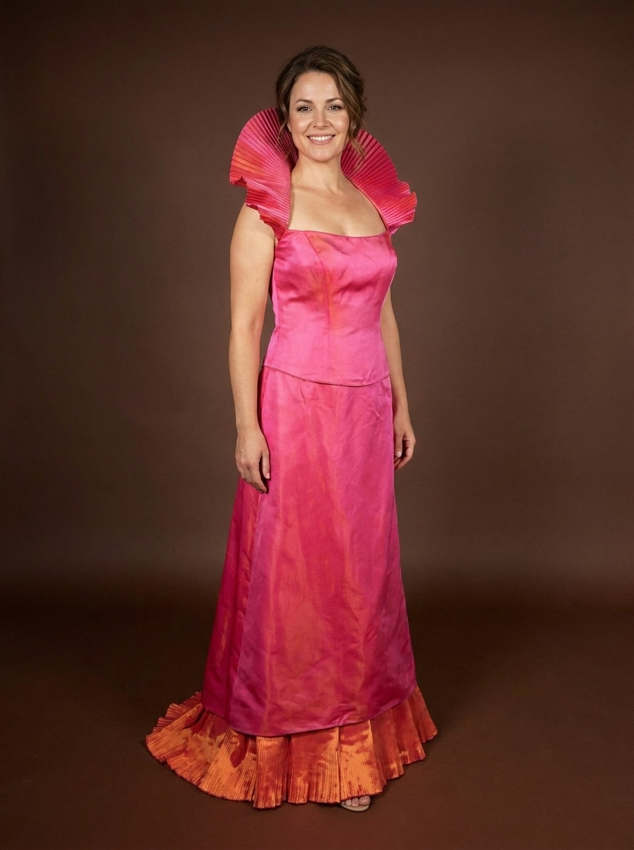018 Fuchsia Statement Jurk met Waaierkraag