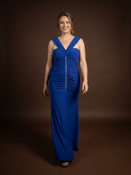 035 Kobaltblauwe Glamour Jurk met Steentjes – Ricotonic Collection