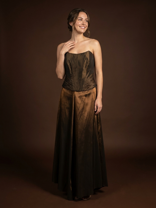 036 Bronzen Taffeta Galajurk met Bolero Jasje