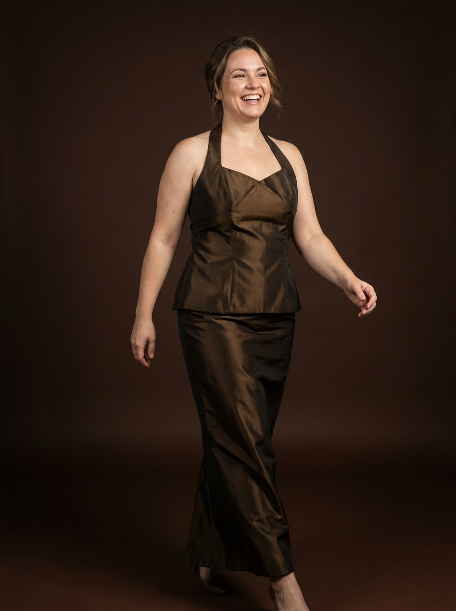 042 Metallic Bronzen Jumpsuit met Halter Top – CreationJolie