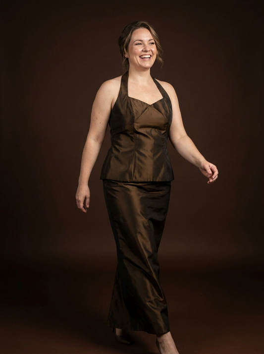 042 Metallic Bronzen Jumpsuit met Halter Top – CreationJolie