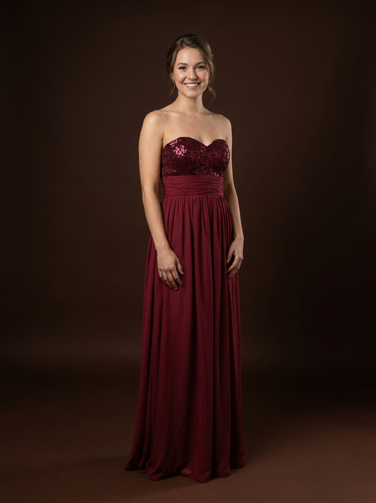 053 Bordeauxrode Galajurk met Pailletten Corsage – City Eve
