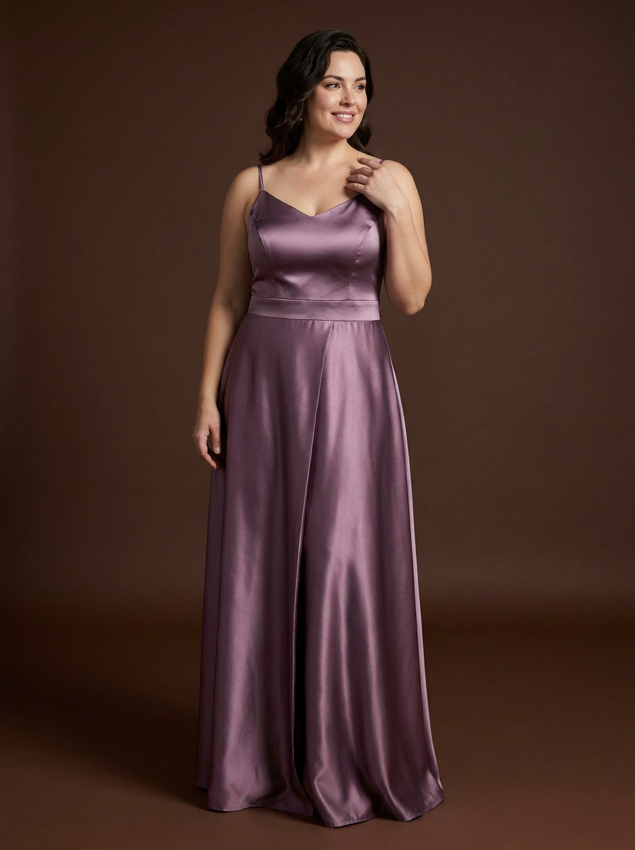 061 Mauve Satijnen Galajurk met Veterrug – Hvit Vera