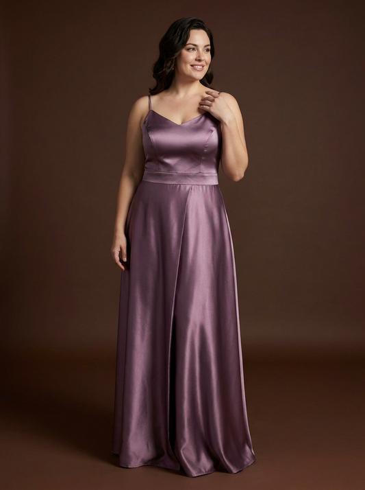 061 Mauve Satijnen Galajurk met Veterrug – Hvit Vera