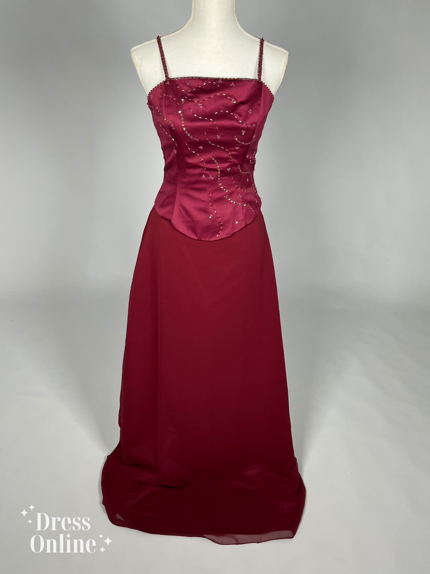 Dieprode Vintage Avondjurk met Delicate Versieringen Maat L - 262