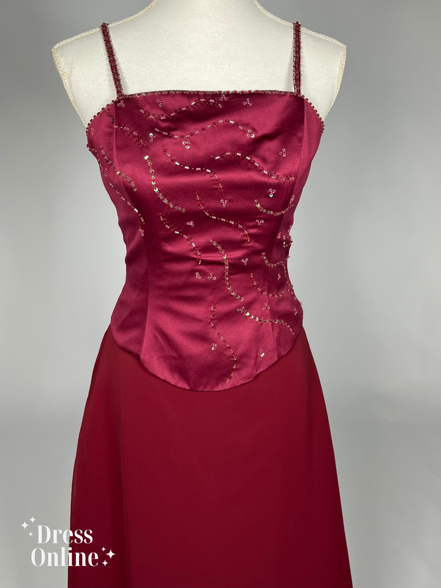 Dieprode Vintage Avondjurk met Delicate Versieringen Maat L - 262