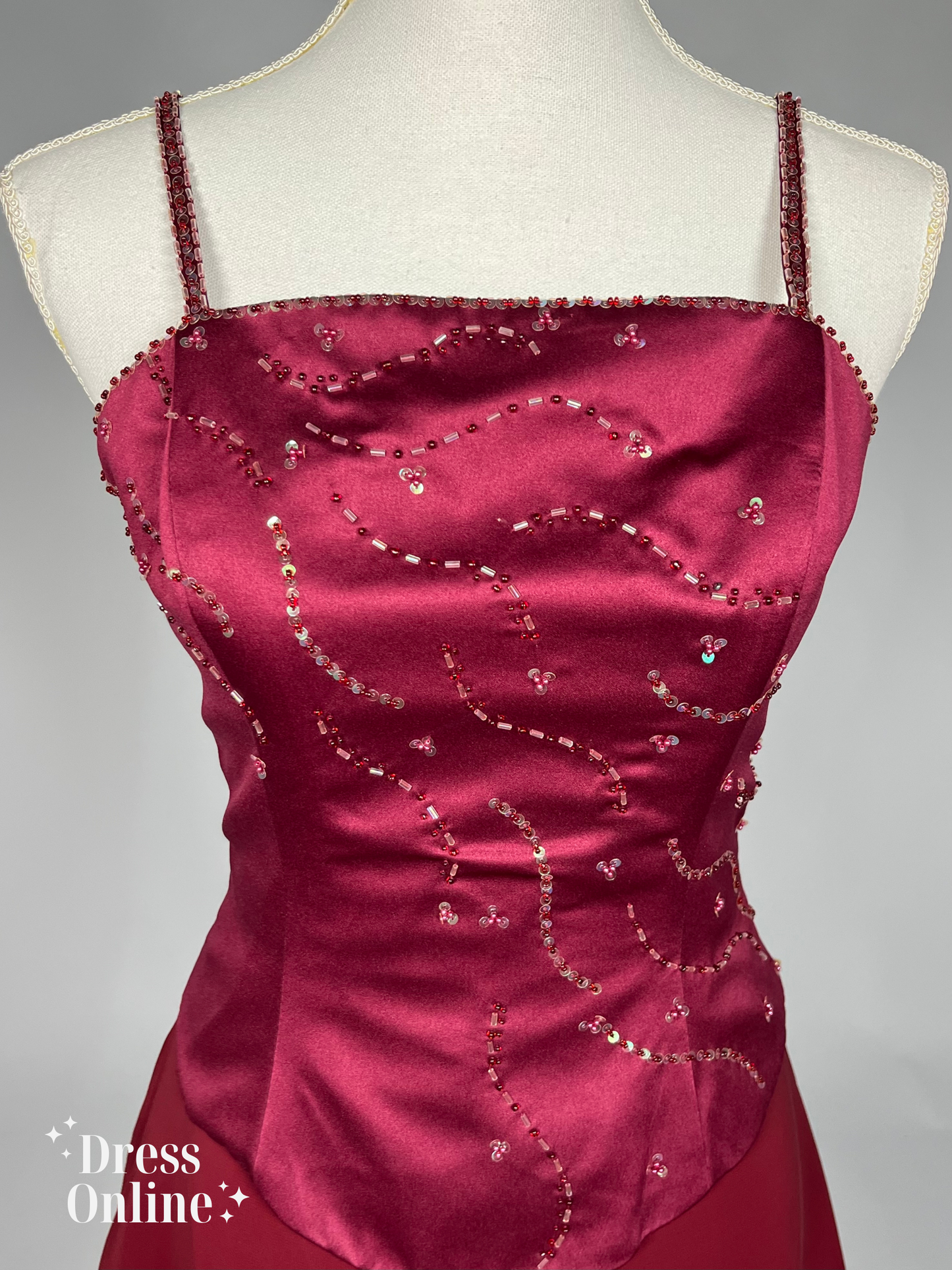 Dieprode Vintage Avondjurk met Delicate Versieringen Maat L - 262