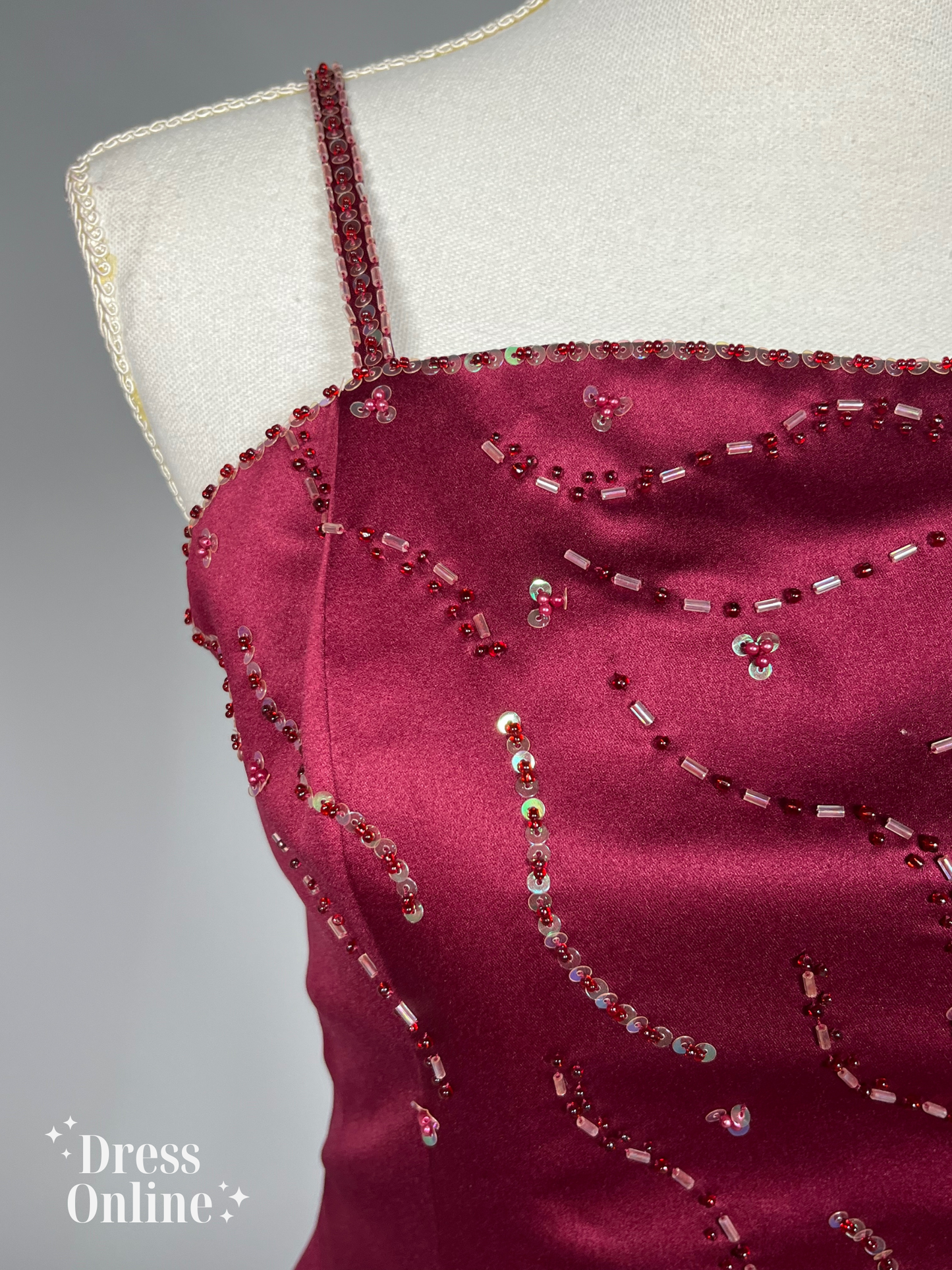 Dieprode Vintage Avondjurk met Delicate Versieringen Maat L - 262