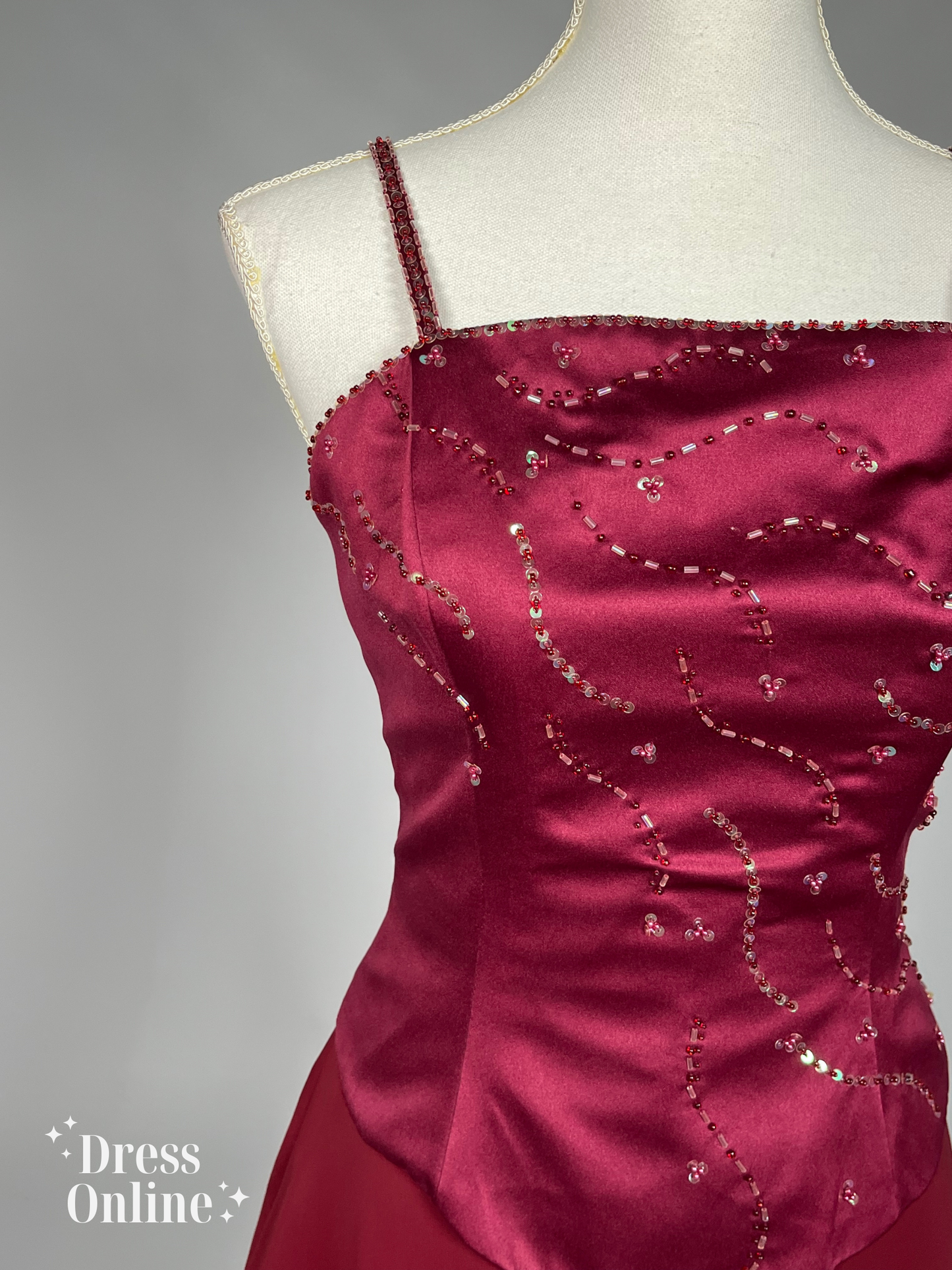 Dieprode Vintage Avondjurk met Delicate Versieringen Maat L - 262