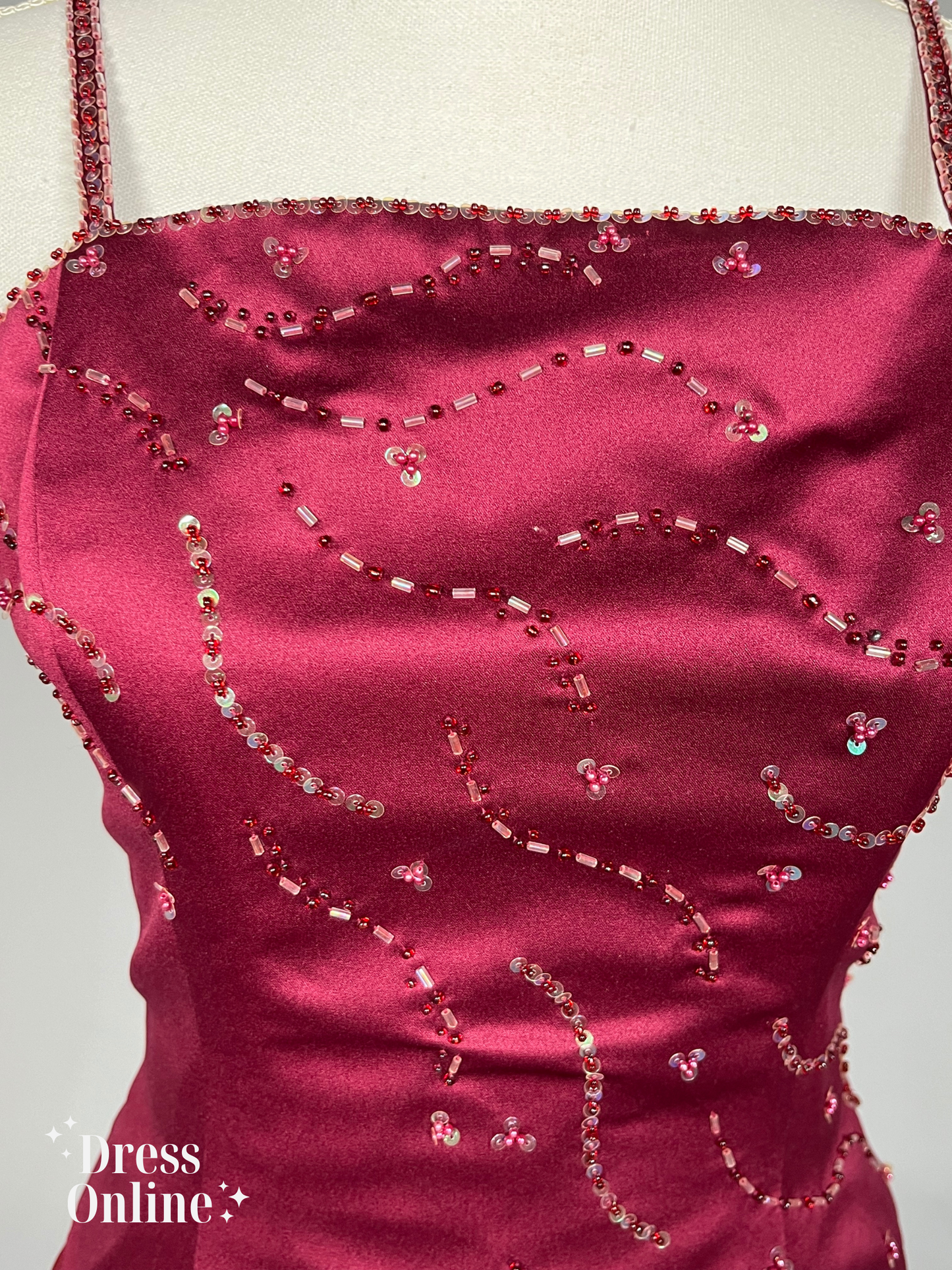 Dieprode Vintage Avondjurk met Delicate Versieringen Maat L - 262