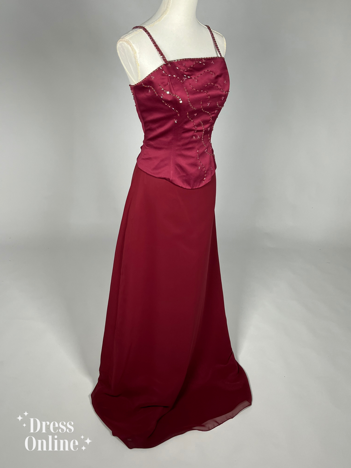 Dieprode Vintage Avondjurk met Delicate Versieringen Maat L - 262