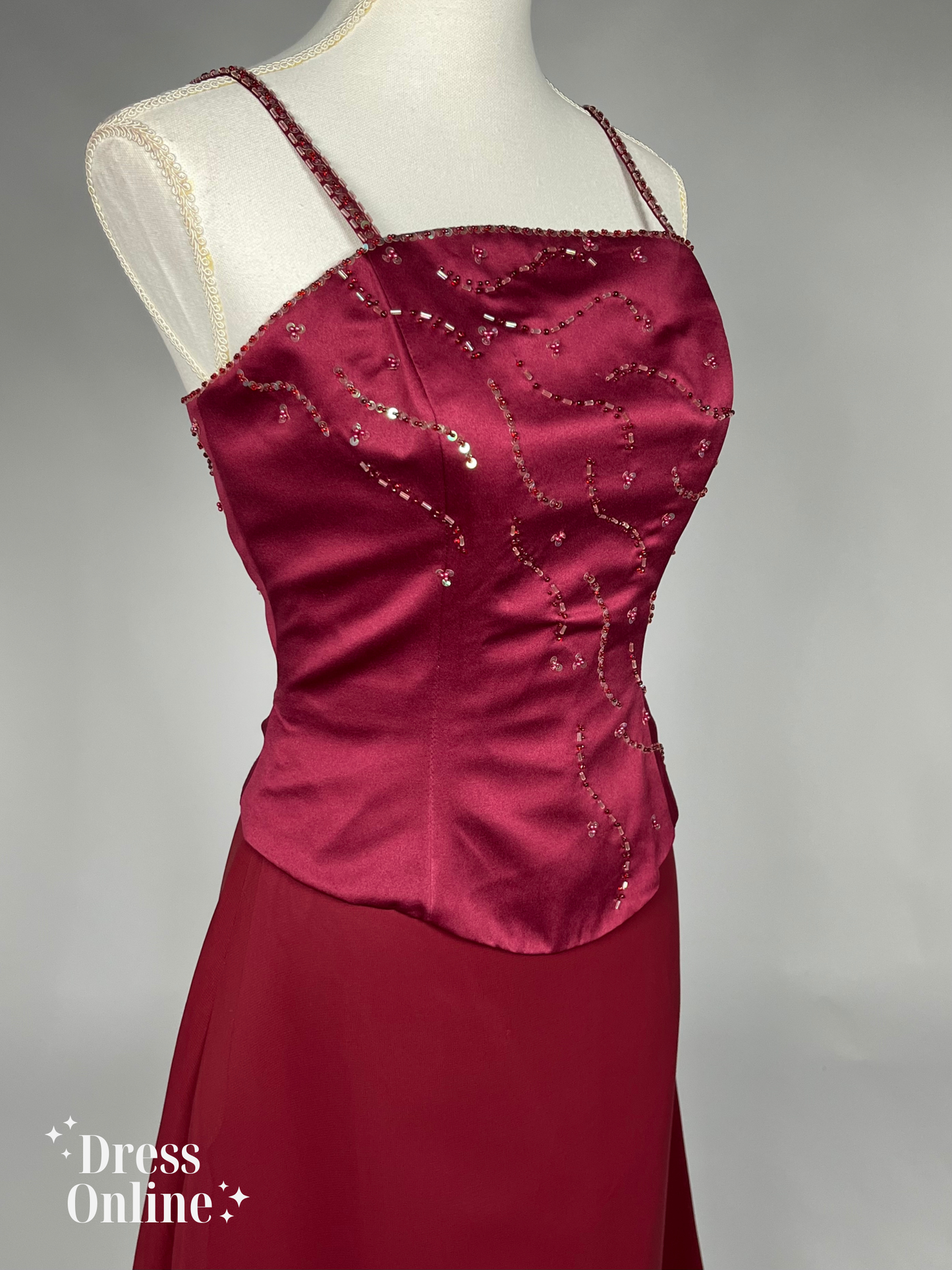 Dieprode Vintage Avondjurk met Delicate Versieringen Maat L - 262