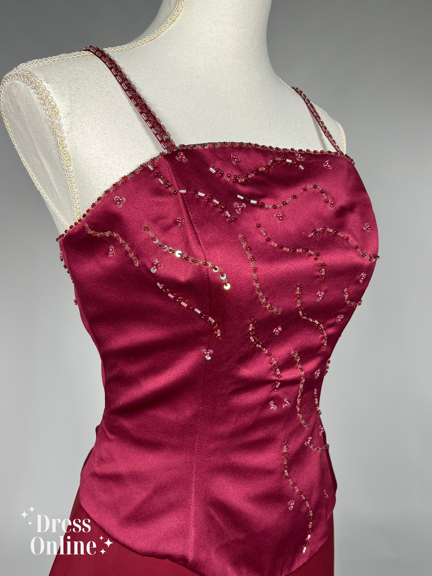 Dieprode Vintage Avondjurk met Delicate Versieringen Maat L - 262