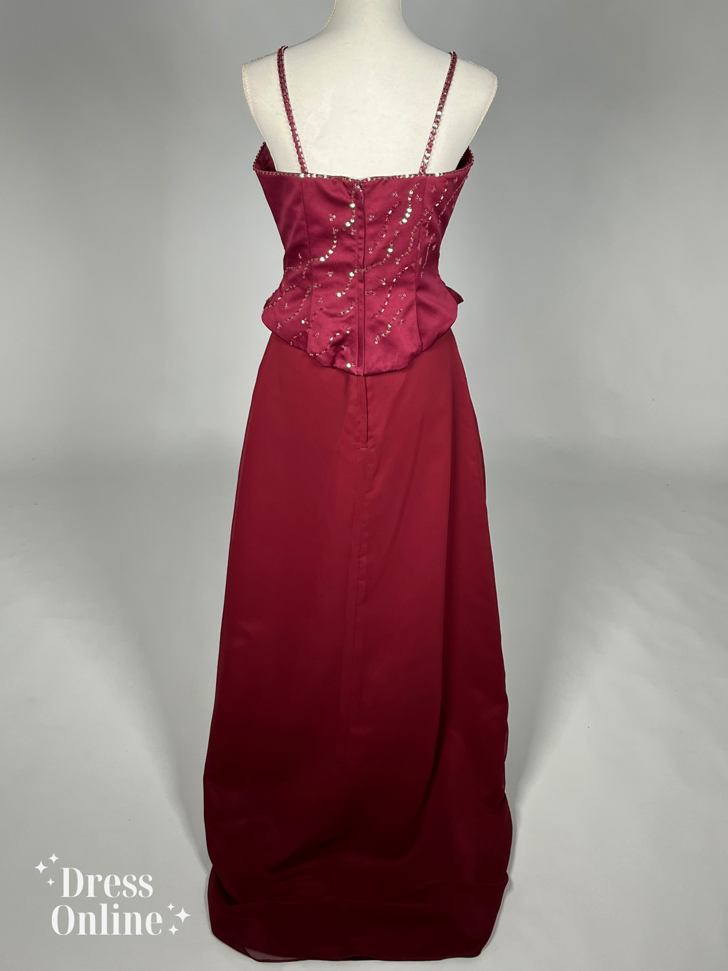 Dieprode Vintage Avondjurk met Delicate Versieringen Maat L - 262