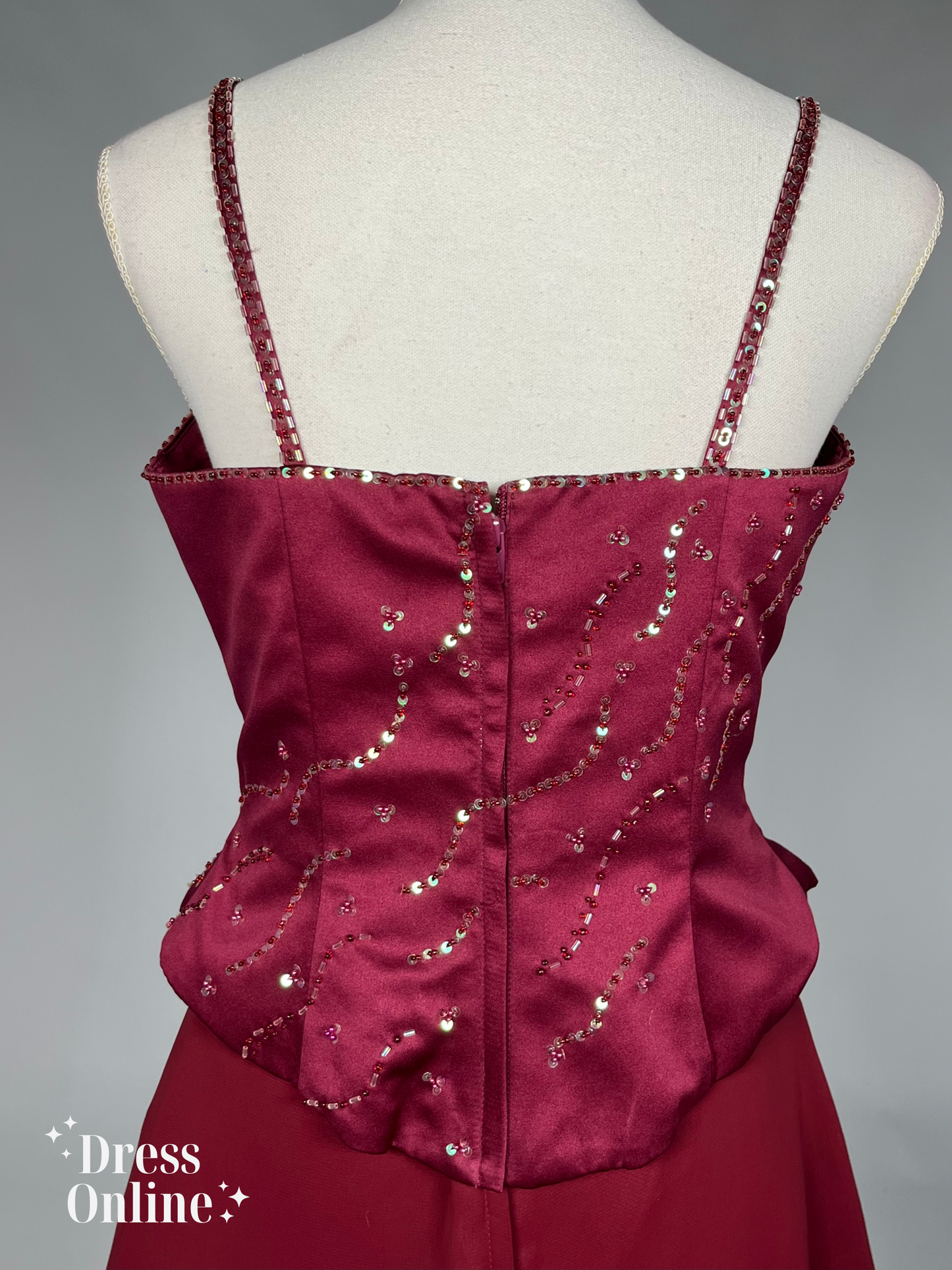 Dieprode Vintage Avondjurk met Delicate Versieringen Maat L - 262