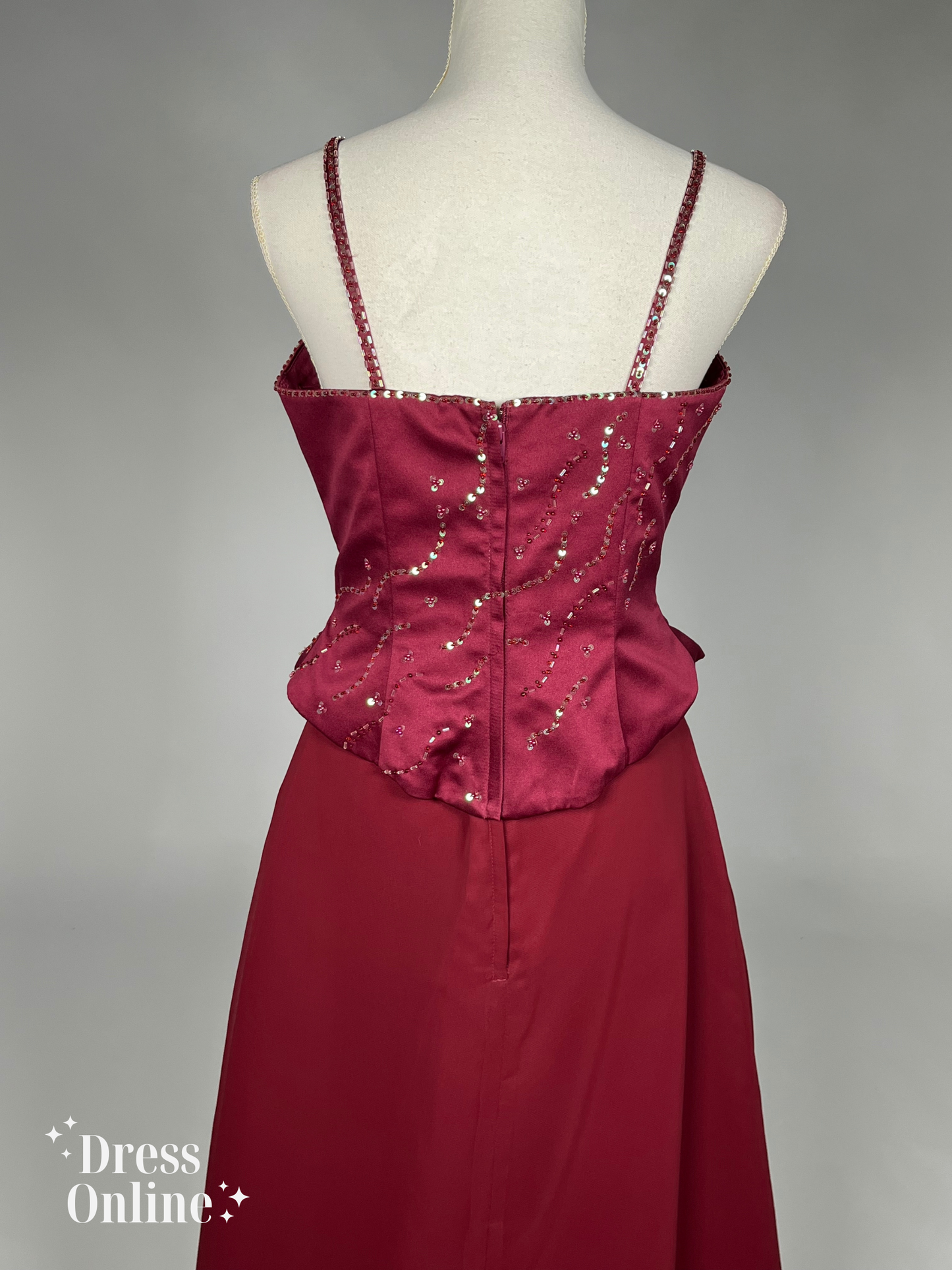 Dieprode Vintage Avondjurk met Delicate Versieringen Maat L - 262