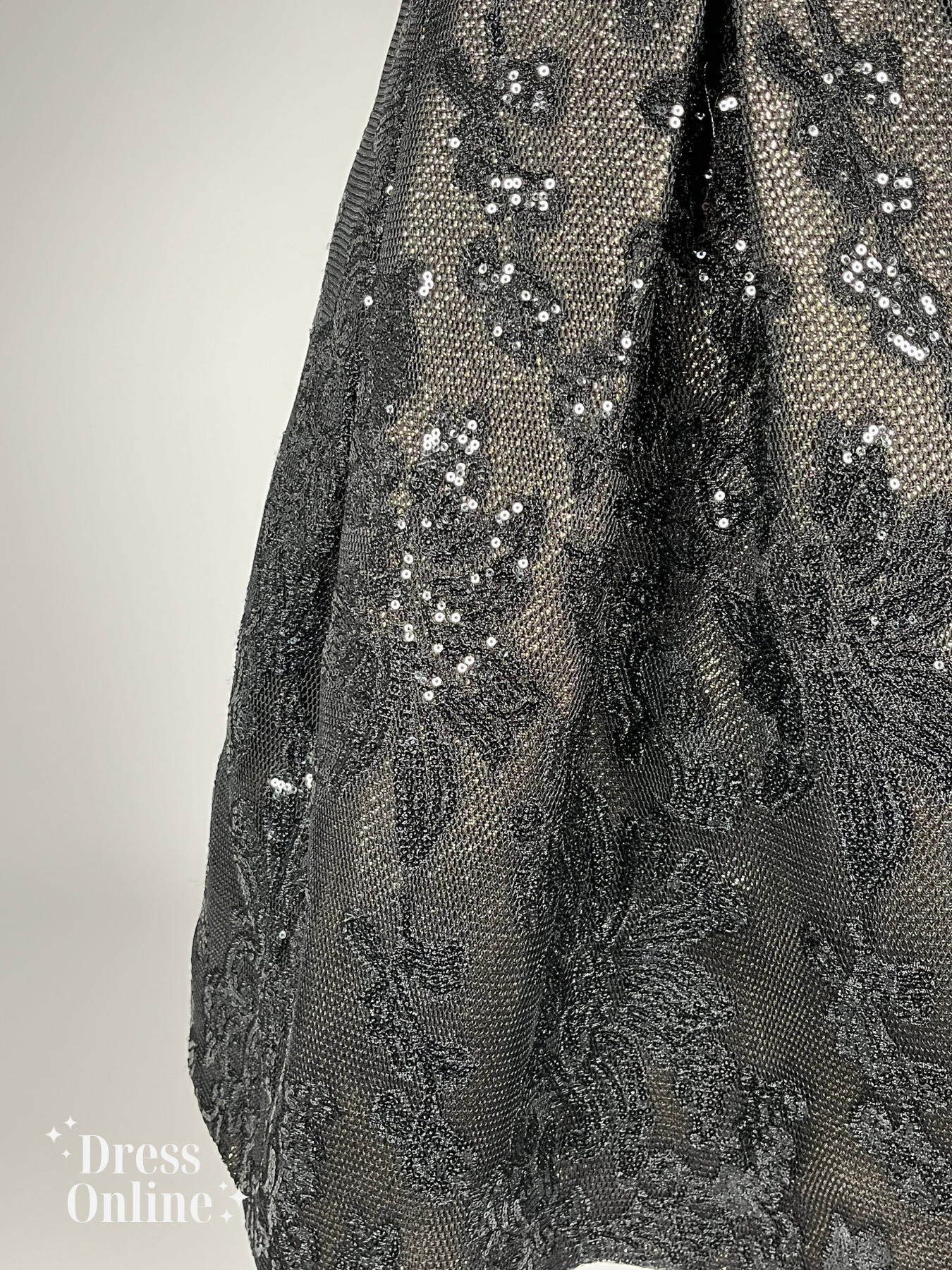 Elegante Zwarte Cocktailjurk met Glitterrok - Maat M