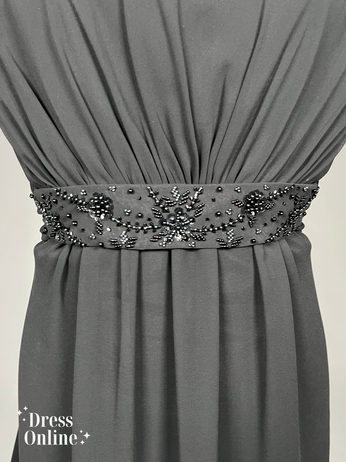 Elegante Zwarte Avondjurk met Beaded Spaghetti Bandjes Maat XXXL -276