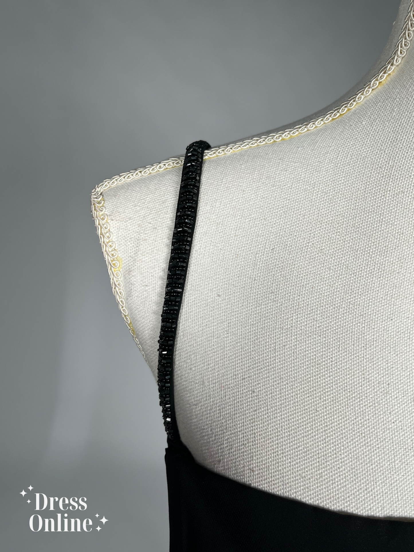 Elegante Zwarte Avondjurk met Beaded Spaghetti Bandjes Maat XXXL -276