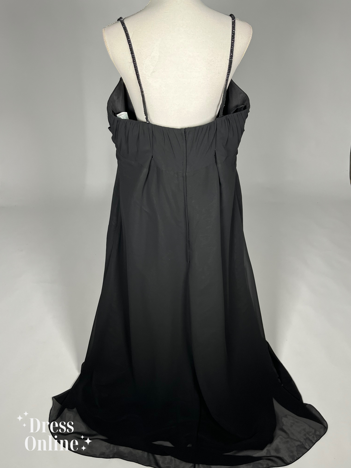 Elegante Zwarte Avondjurk met Beaded Spaghetti Bandjes Maat XXXL -276