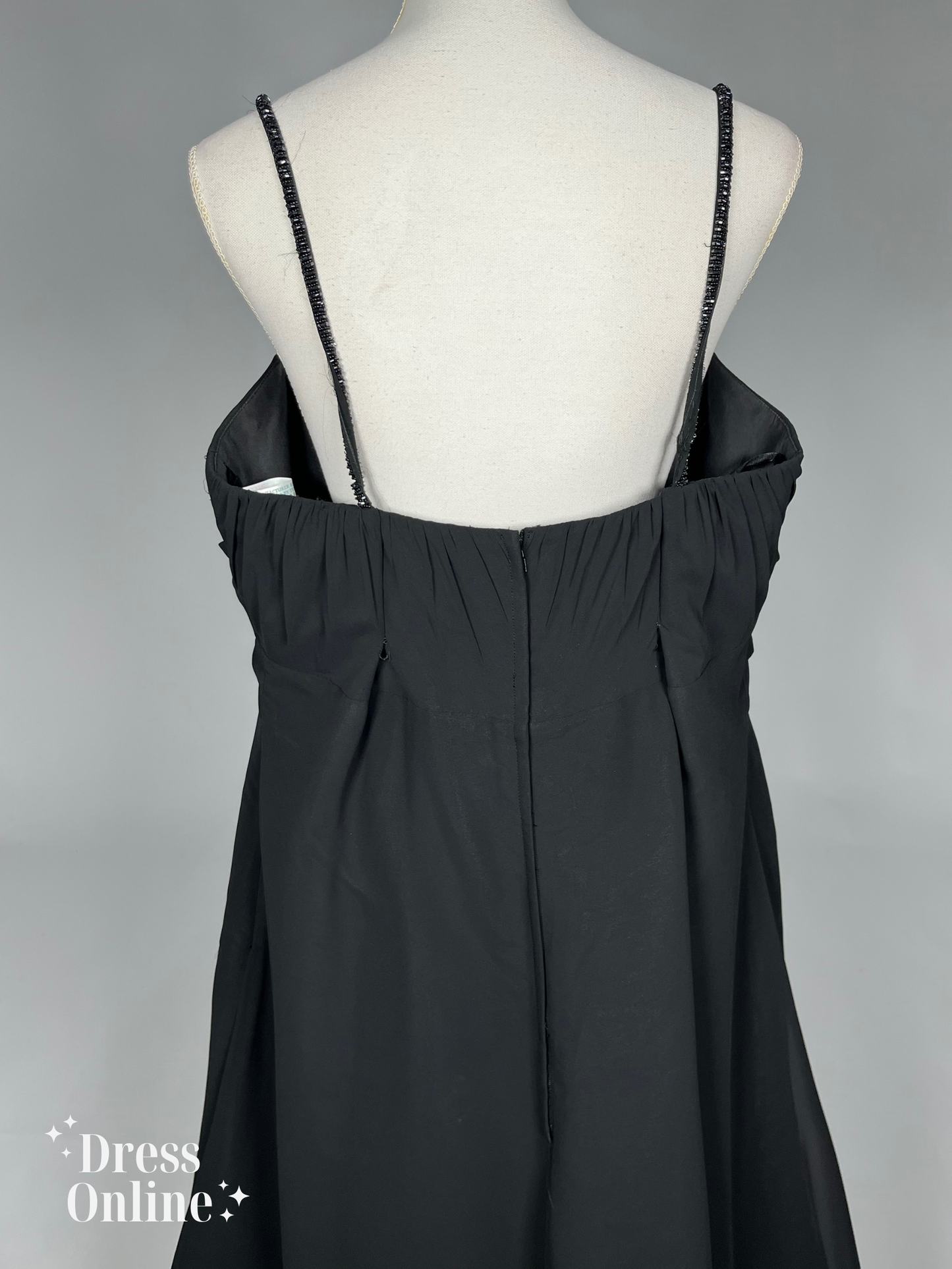 Elegante Zwarte Avondjurk met Beaded Spaghetti Bandjes Maat XXXL -276