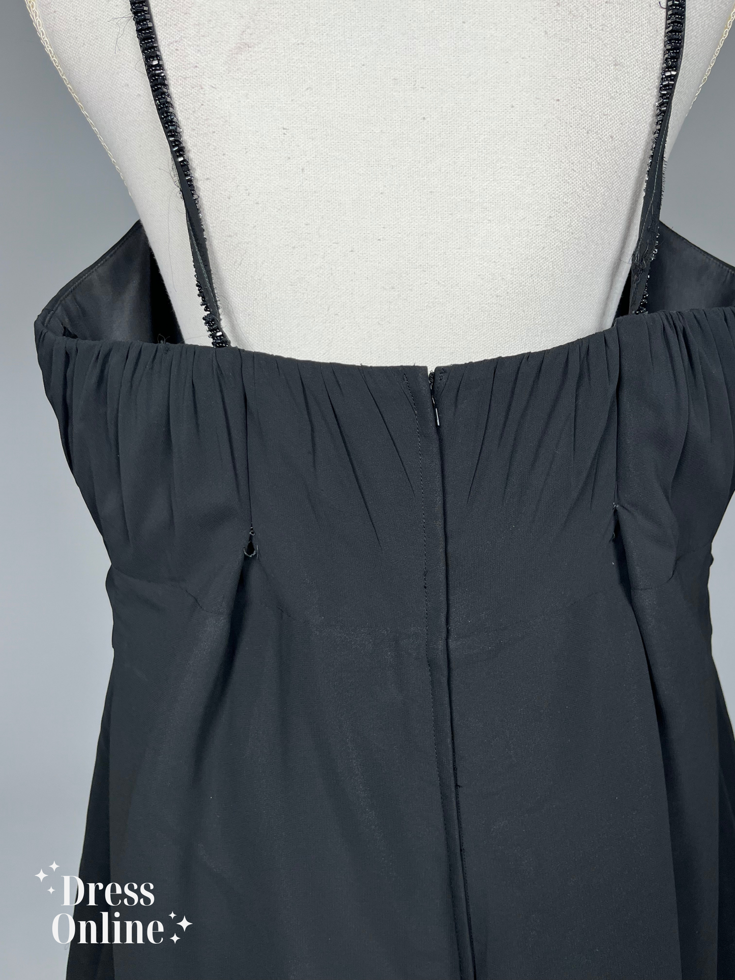 Elegante Zwarte Avondjurk met Beaded Spaghetti Bandjes Maat XXXL -276