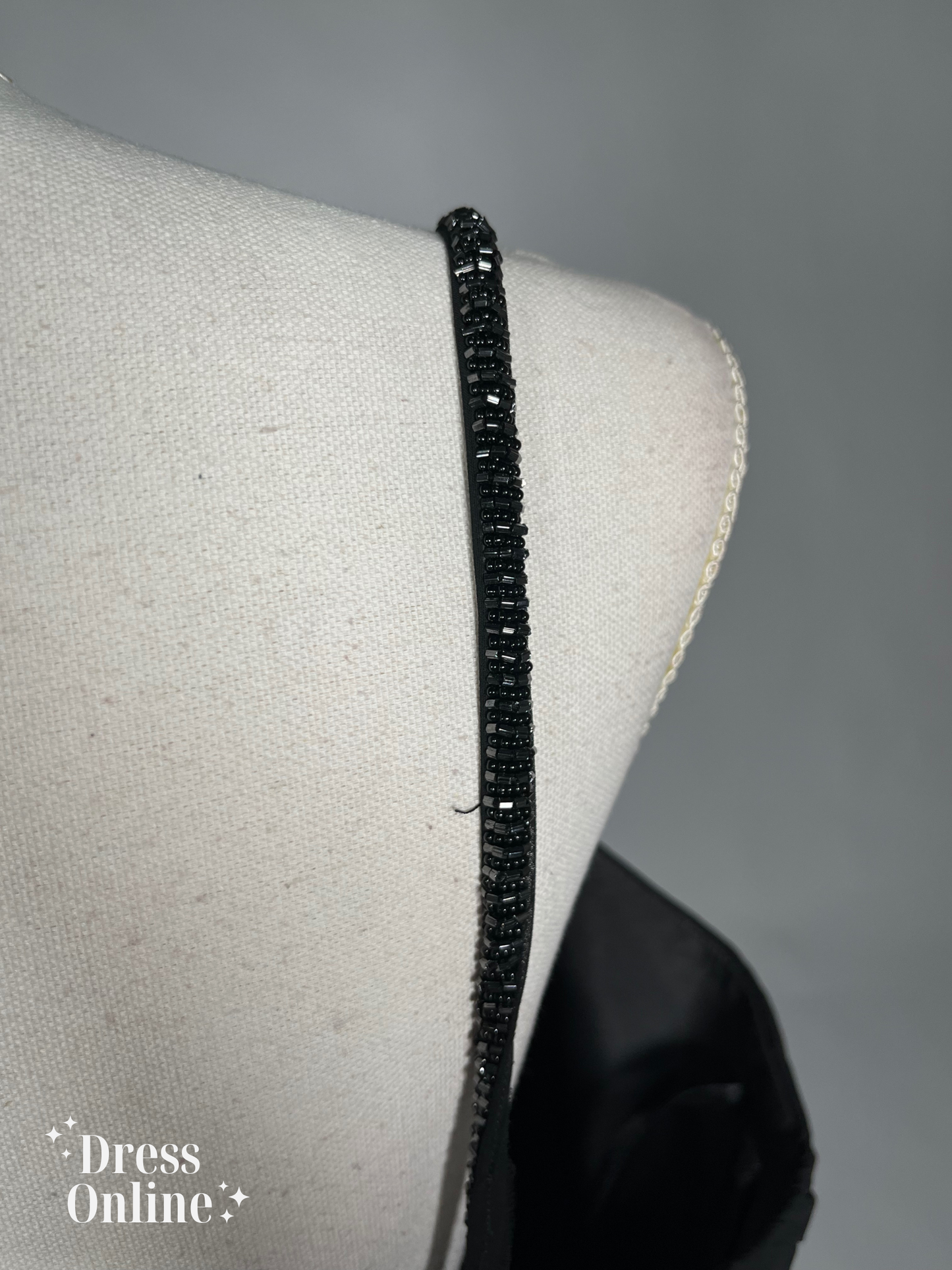 Elegante Zwarte Avondjurk met Beaded Spaghetti Bandjes Maat XXXL -276