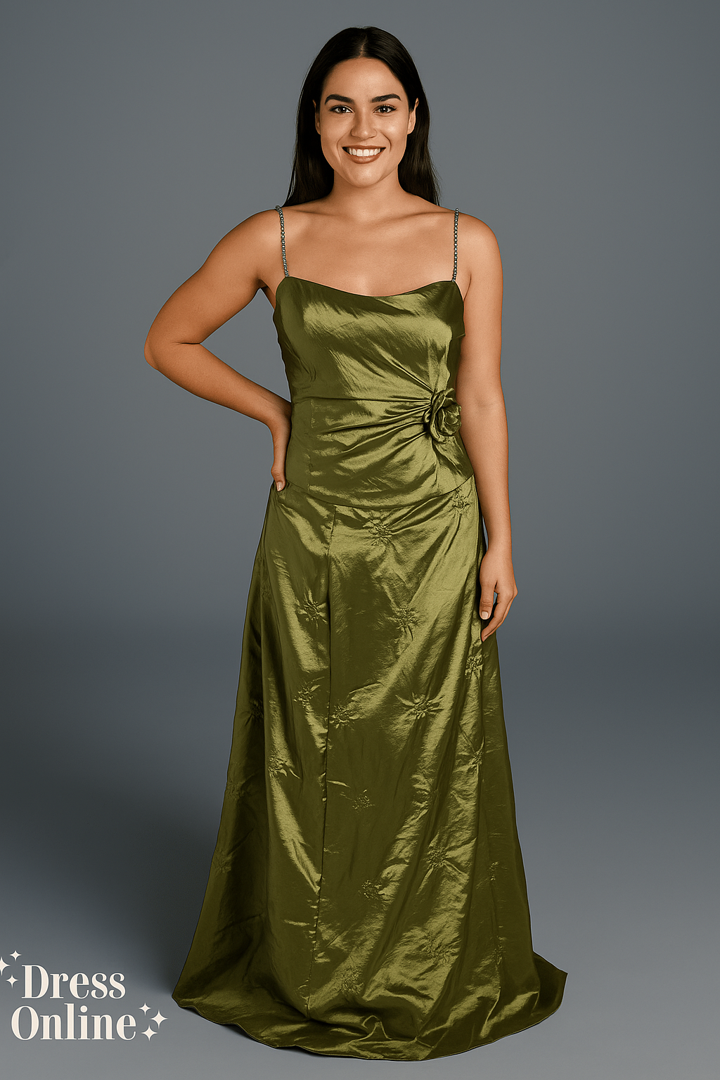 Elegante Olijfgroene Vintage Avondjurk Maat L -256