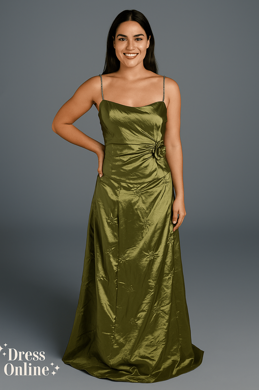 Elegante Olijfgroene Vintage Avondjurk Maat L -256