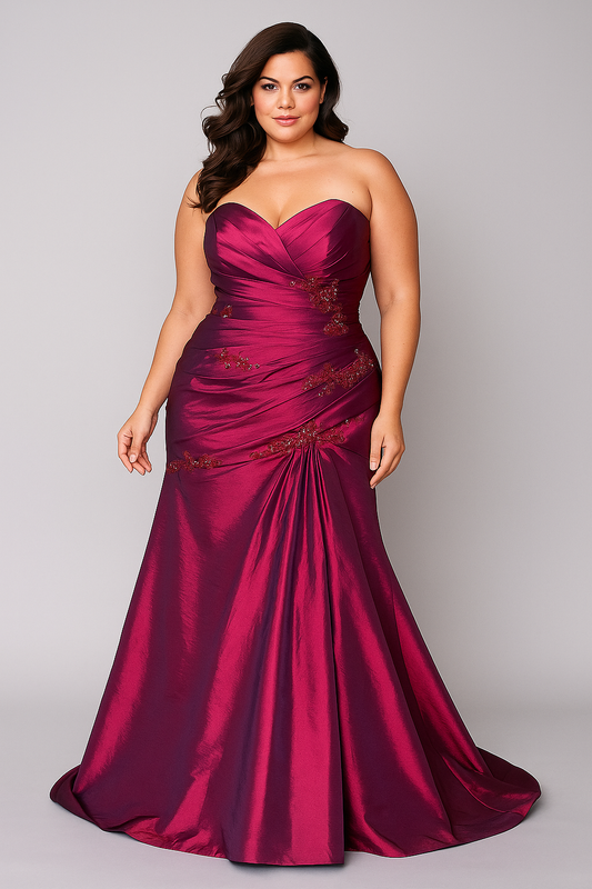 Donkerroze Strapless Avondjurk Maat L/XL -280