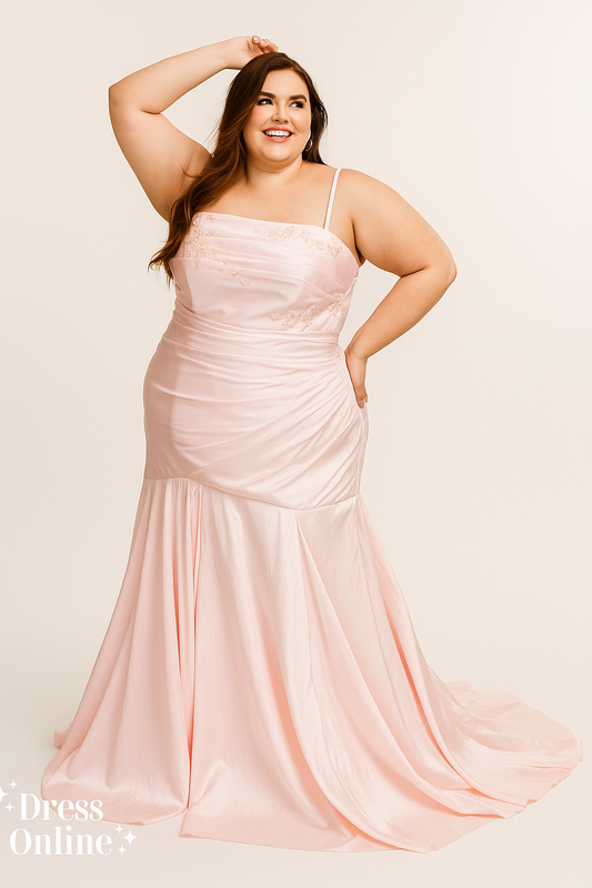 Romantische Lichtroze Galajurk met Gedetailleerde Bloemenapplicaties - Maat L/XL - 285