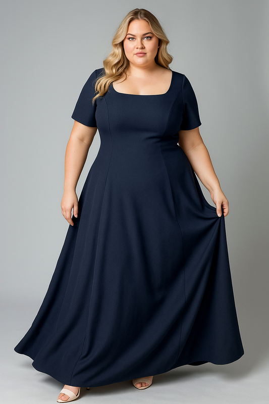 Donkerblauwe Galajurk met Elegante Open Rug - Maat L - 287